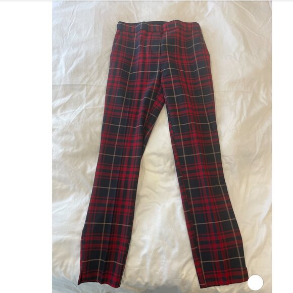Zara Plaid Check Red and Navy Trousers Size  Small - Picture 2 of 5
